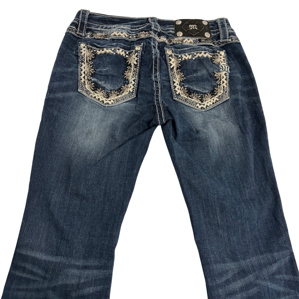 Miss Me Signature Bootcut Blue Jeans Women 27x34 Stretch Western Boho Distress - Picture 13 of 14